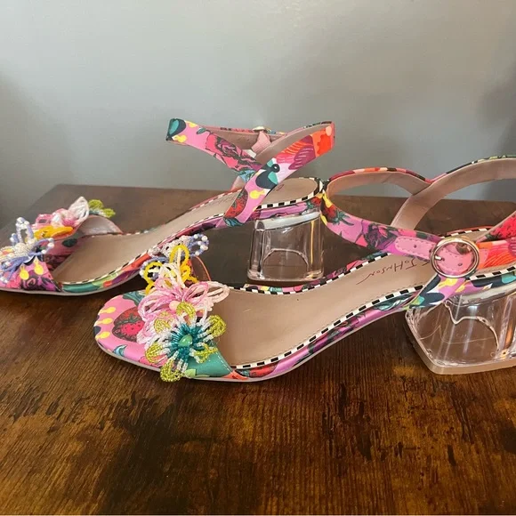 Betsey Johnson cinthia Pink Floral Beaded Ankle-Strap Sandals - Picture 3 of 5